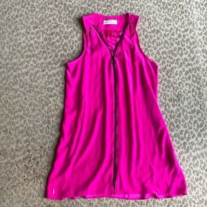 Amanda Uprichard 100% Silk Hot Pink Mini Dress with Front Zipper, size S